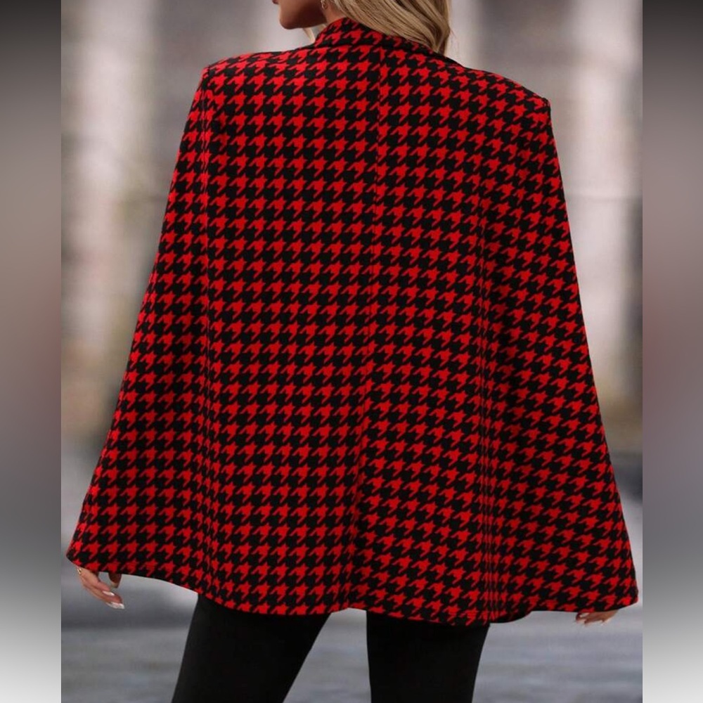 Red and Black Houndstooth Cape Blazer LIGHTWEIGHT - Picture 5 of 6